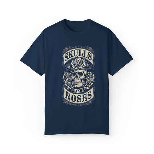 Skull Roses T-shirt T-Shirt Printify True Navy S