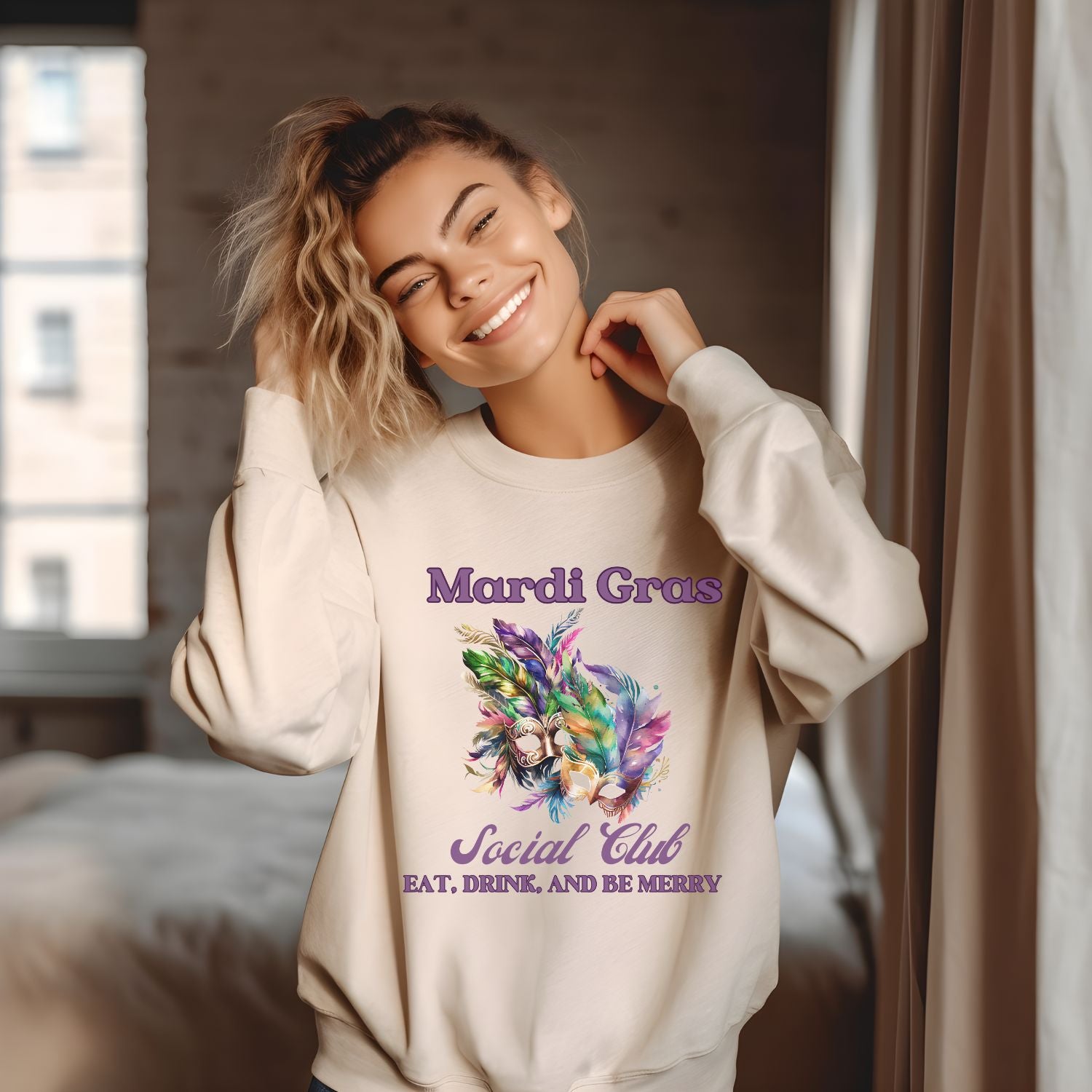 Mardi Gras Sweatshirt Women - NOLA Luxury Bachelorette Sweater, Unique Fat Tuesday Shirt, Louisiana Girls Trip Sweater, Mardi Gras Social Club Chic Sweatshirt   