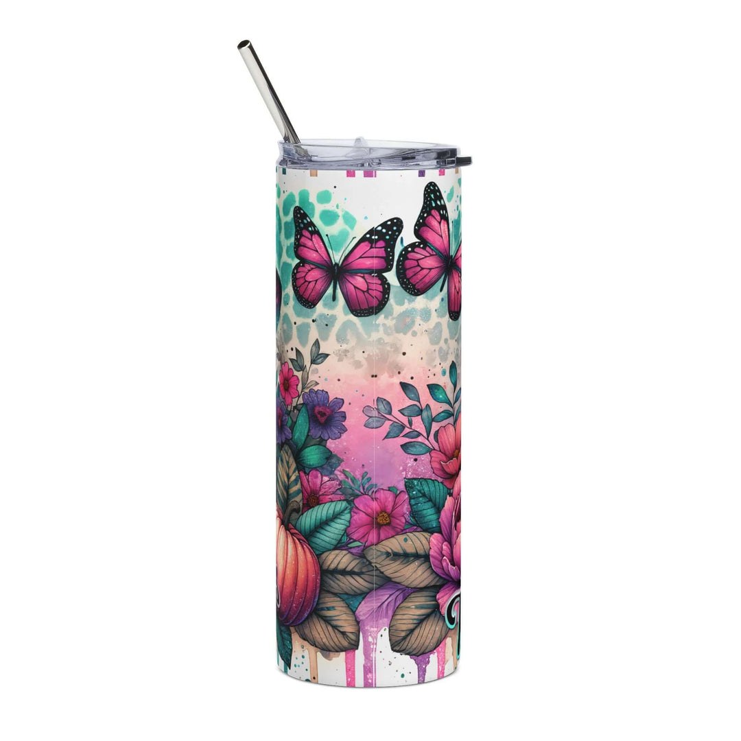 Witchy Vibes 20oz Stainless Steel Tumbler — Pastel Witch, Butterflies & Pumpkin Mug Printify