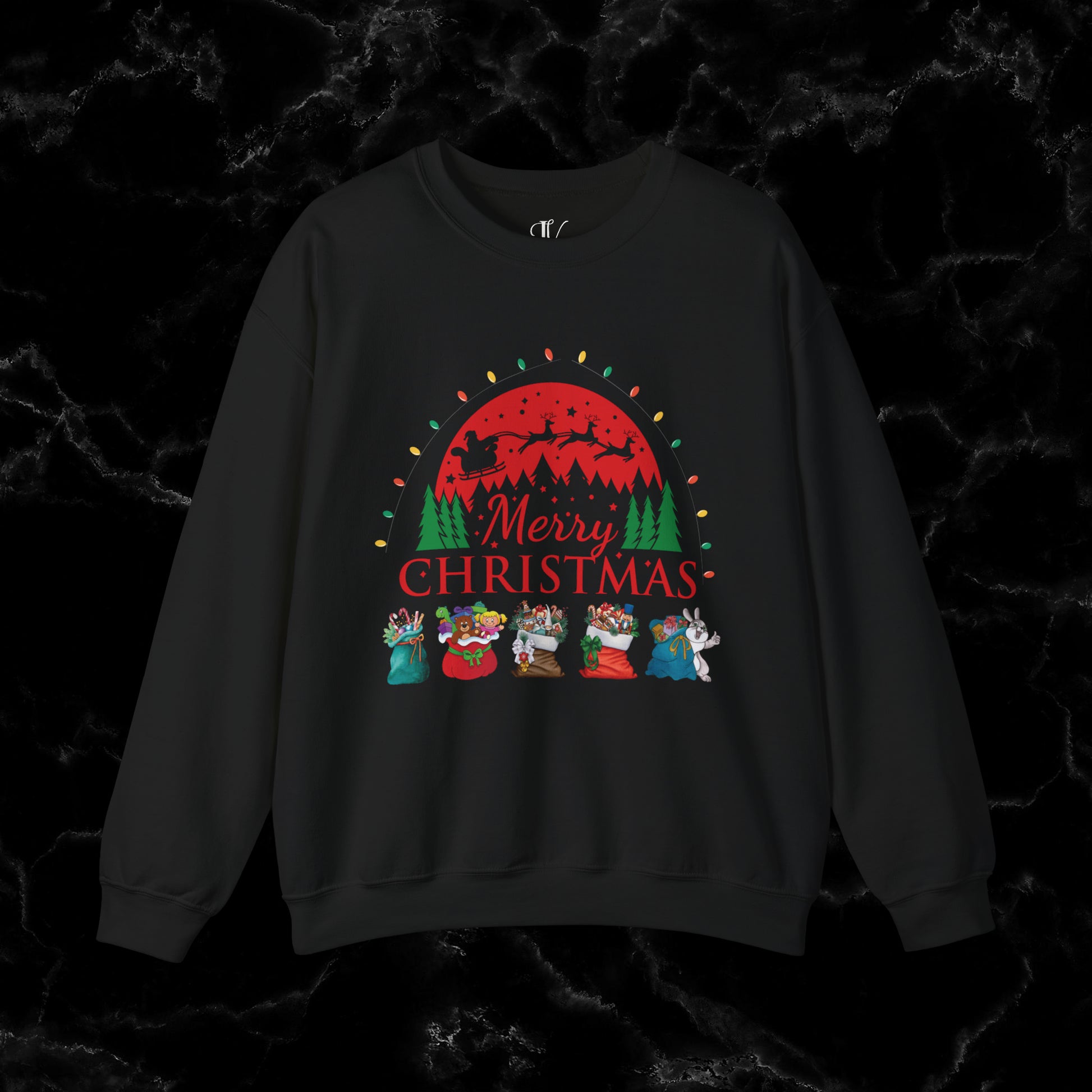 Merry Christmas Sweatshirt - Christmas Shirt with Santa and Festive Theme Sweatshirt S Black 