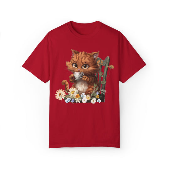 Cat Tea Time T-shirt T-Shirt Printify Red S