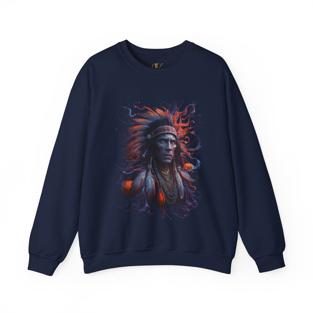 Native American Chief Portrait Sweatshirt Sweatshirt Printify S Navy