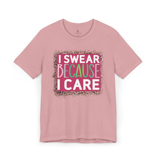 Graphic Tee - 'I SWEAR BECAUSE I CARE' Leopard Print T-Shirt Printify Orchid XS