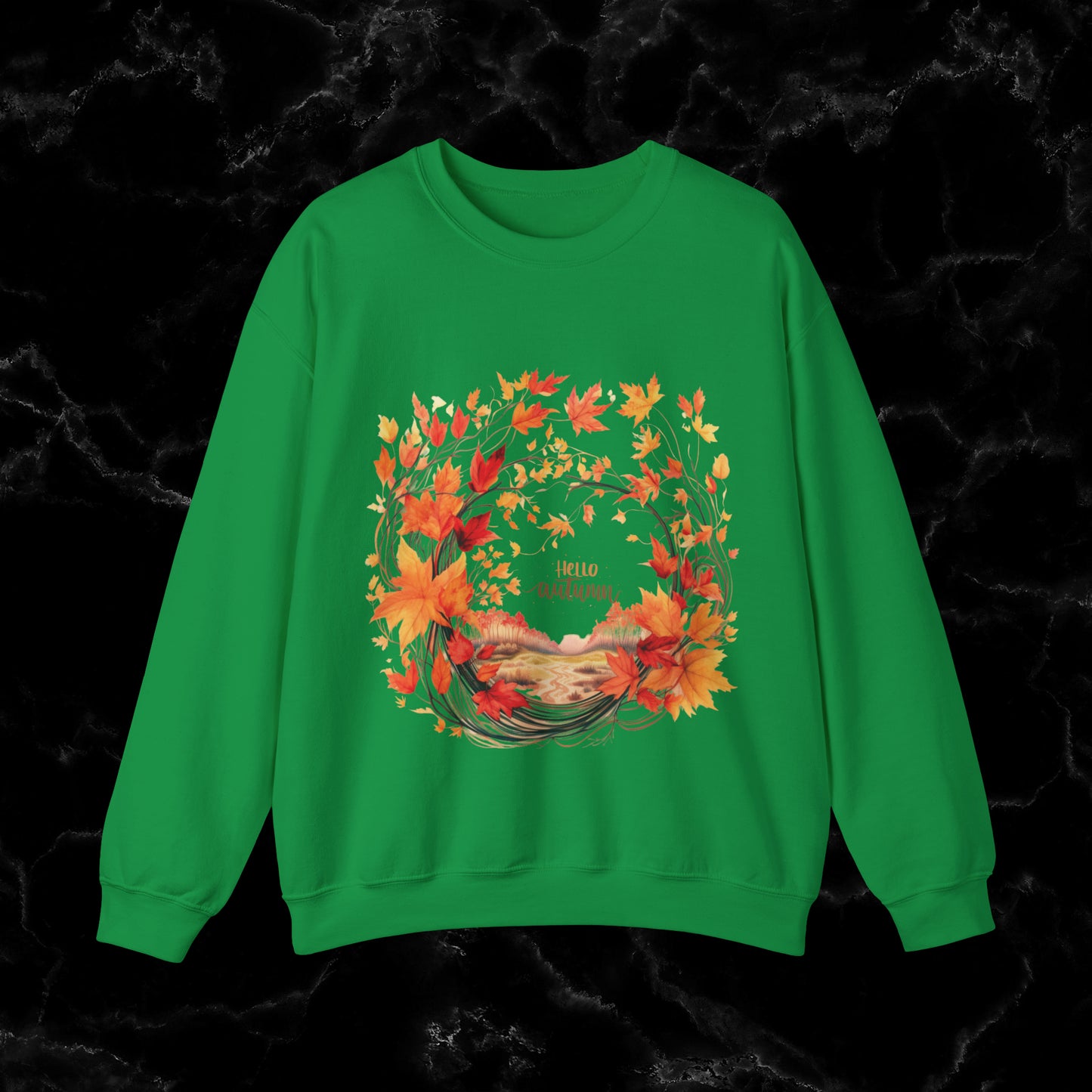 Hello Autumn Sweatshirt | Fall Design - Fall Seasonal Sweatshirt - Cottagecore Fall Sweatshirt S Irish Green 