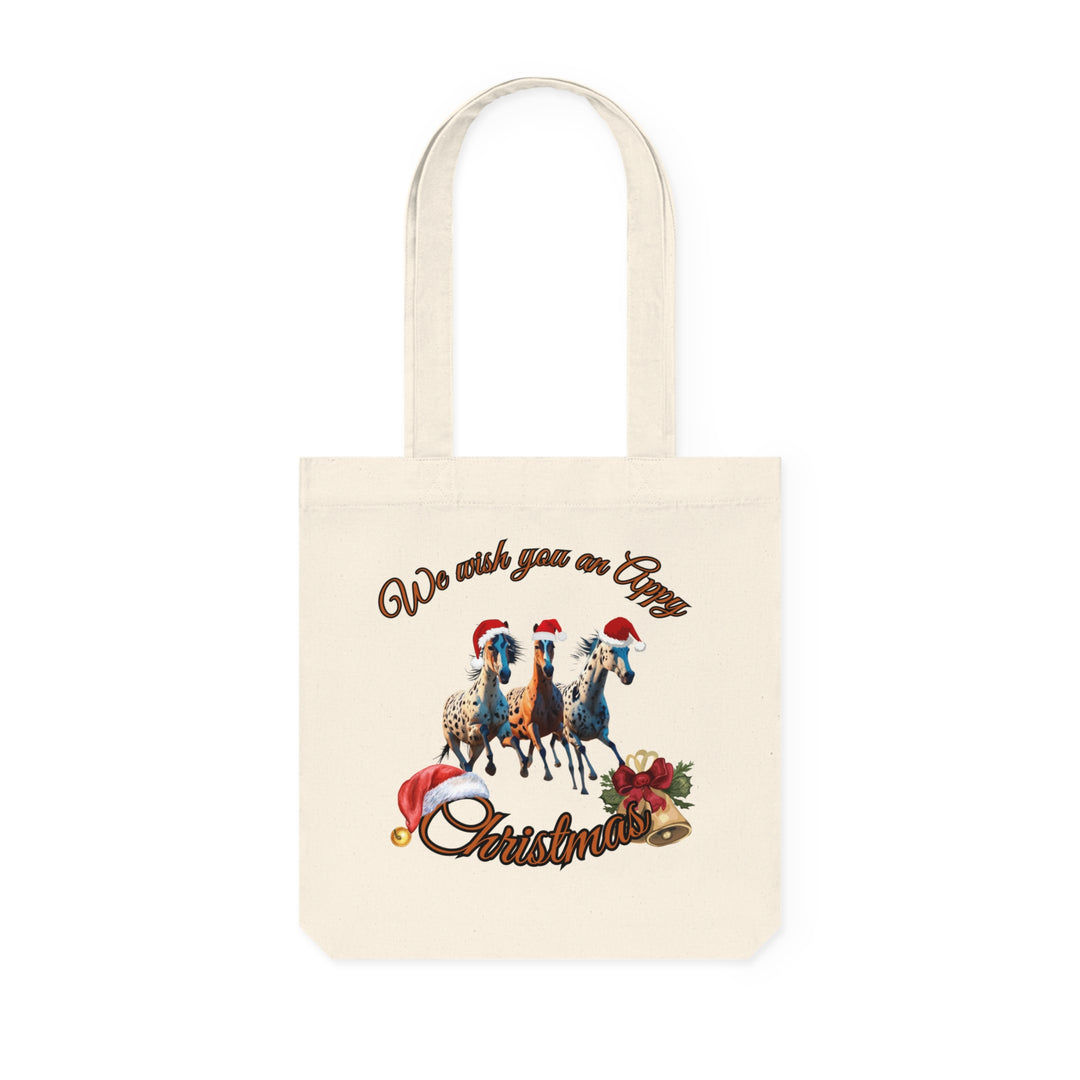 Christmas Tote Bag - Woven Tote Bag with Festive Appaloosa Horses Bags Printify Natural 14.6" x 15.4"