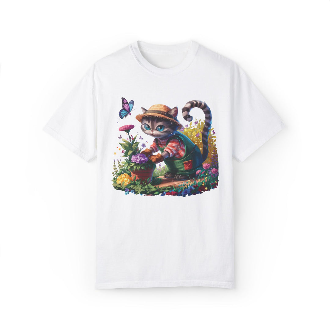 Cat Gardener T-Shirt - Cartoon Cat Lover Nature Inspired Tee T-Shirt Printify White S