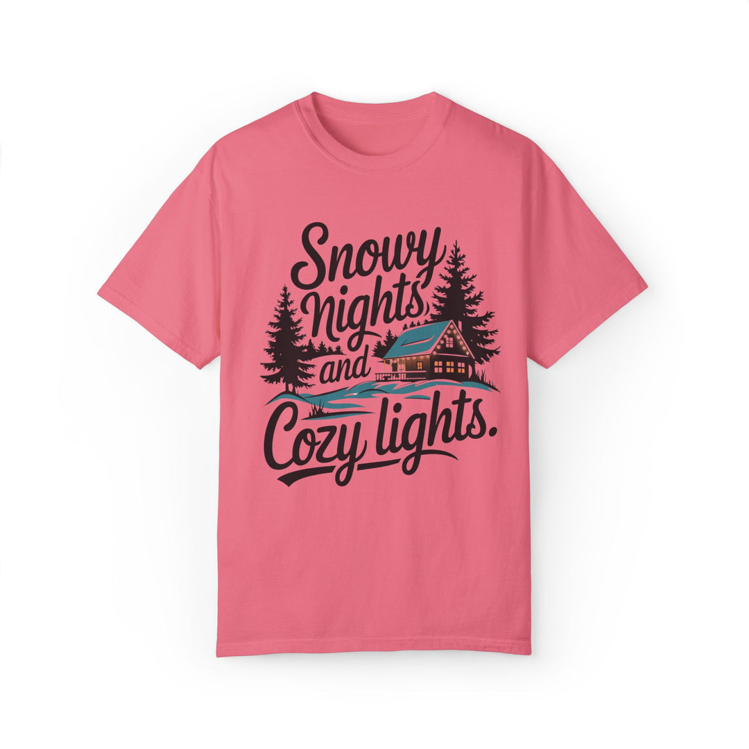 Snowy Nights and Cozy Lights Unisex T-shirt T-Shirt Printify Peony S