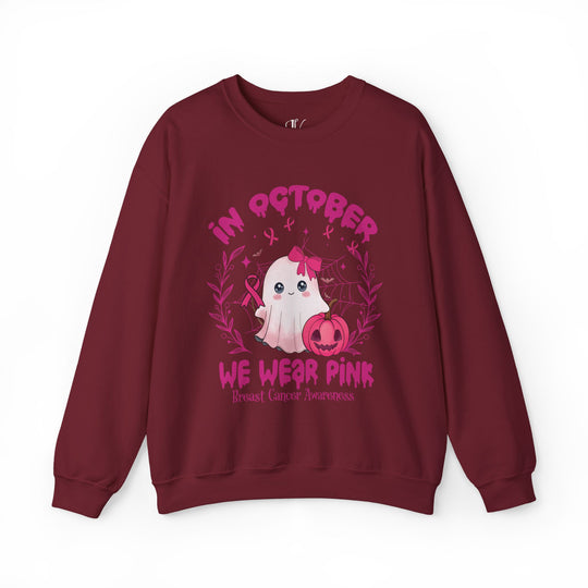 Cute Spooky Ghost Breast Cancer Support "In October We Wear Pink" Sweatshirt