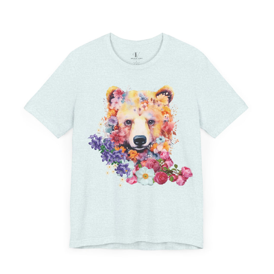 Floral Bear Face Nature-Inspired Tee T-Shirt Printify Heather Ice Blue S