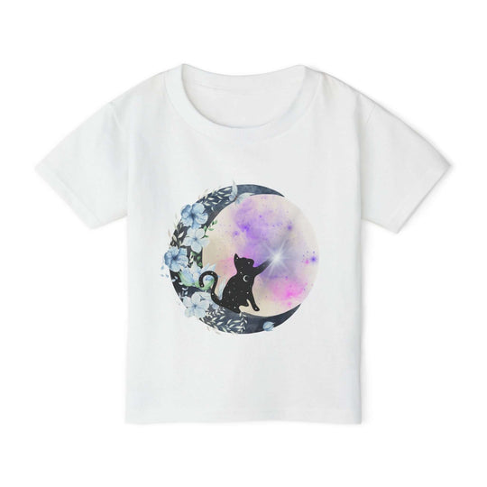 Cat Silhouette Toddler T-shirt with Moon and Stars Kids clothes Printify White 2T