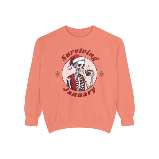 Surviving January Sweatshirt - Dark Humor Unisex Sweatshirt Sweatshirt Printify Terracotta S