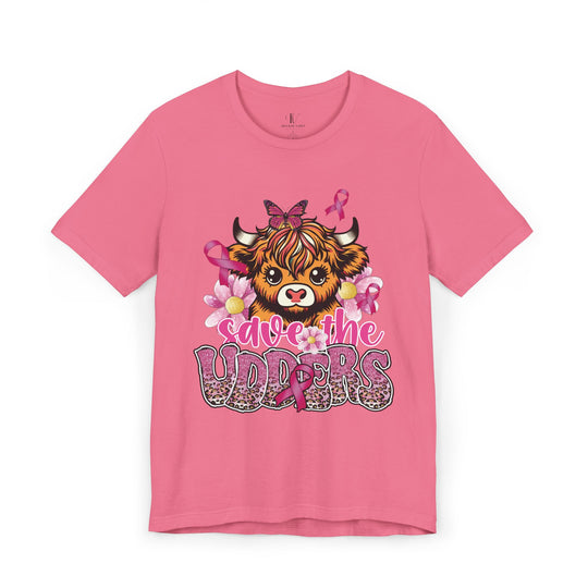 Breast Cancer Highland Cow Save the Udders T-Shirt