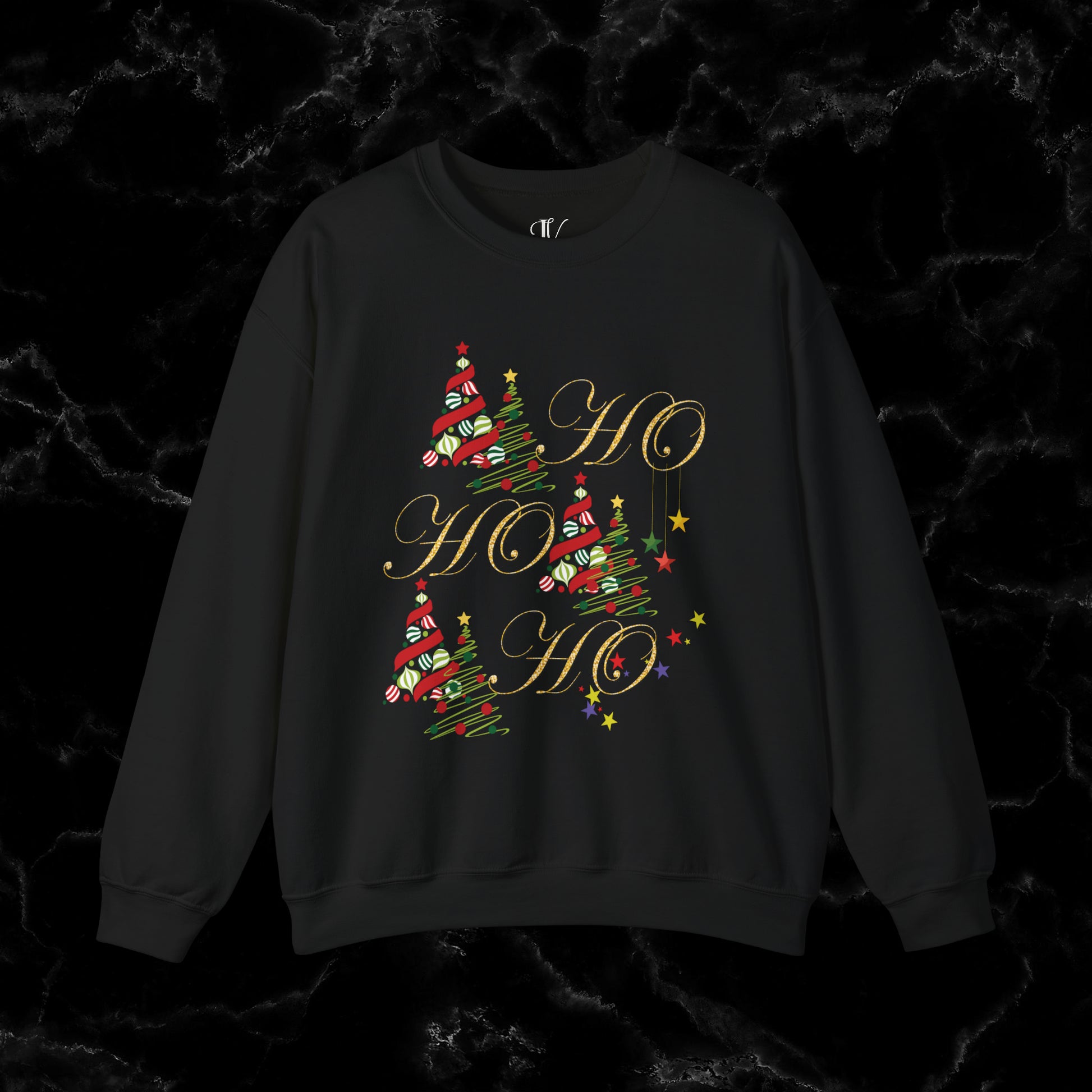 Ho Ho Ho Sweatshirt | Christmas Shirt - Christmas Gift - Santa Shirt - Holiday Shirt - Christmas Trees Sweatshirt - Cute Christmas Tee Sweatshirt S Black 