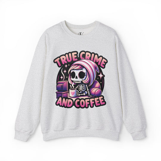 True Crime and Coffee: Skeleton Sweatshirt Sweatshirt Printify S Ash