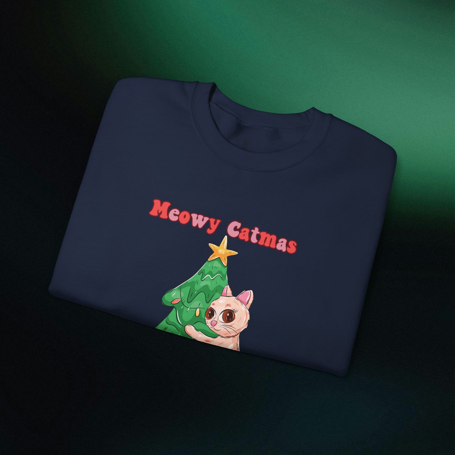 Feline Festivities: Cute Christmas Cat Sweatshirt, Meowy Christmas Cat Sweater, Christmas Gifts for Cat Lovers | Christmas Lights Shirt, Christmas Cats Shirt Sweatshirt   