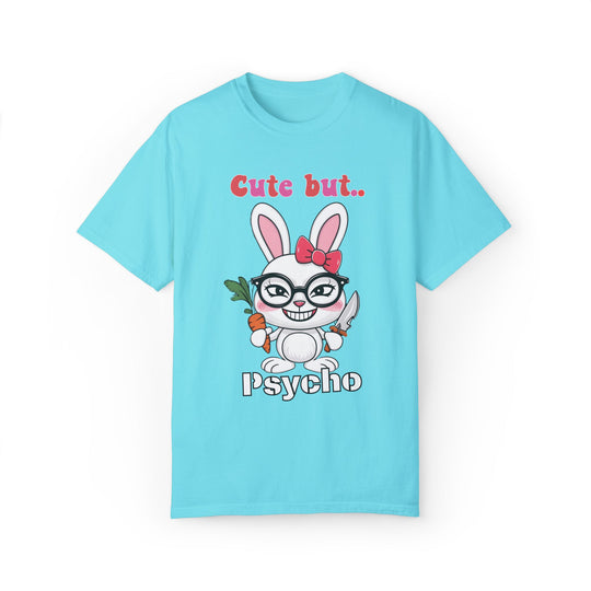 Bunny Cartoon Unisex T-shirt - Cute but Psycho T-Shirt Printify Lagoon Blue S