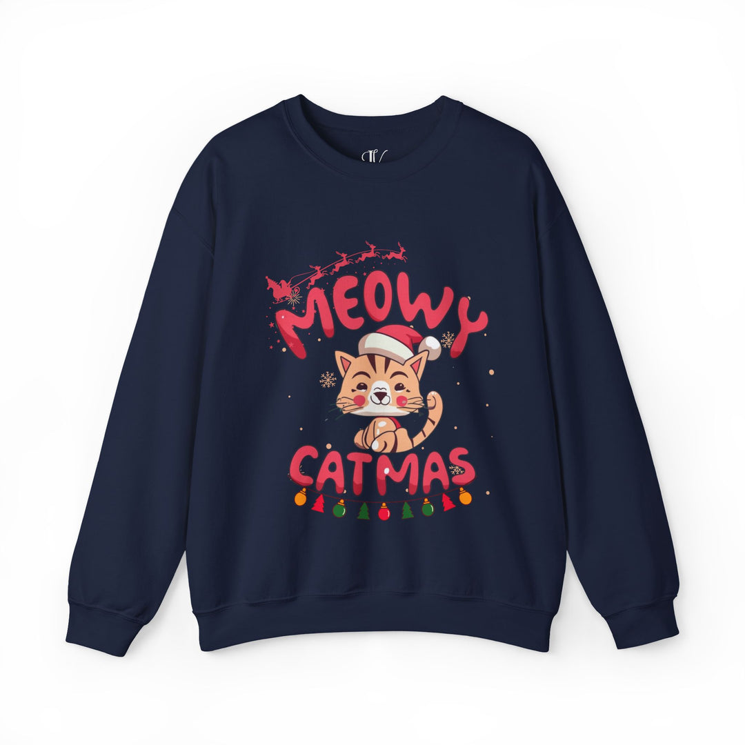 Funny Meowy Catmas Crewneck Sweatshirt Sweatshirt Printify S Navy