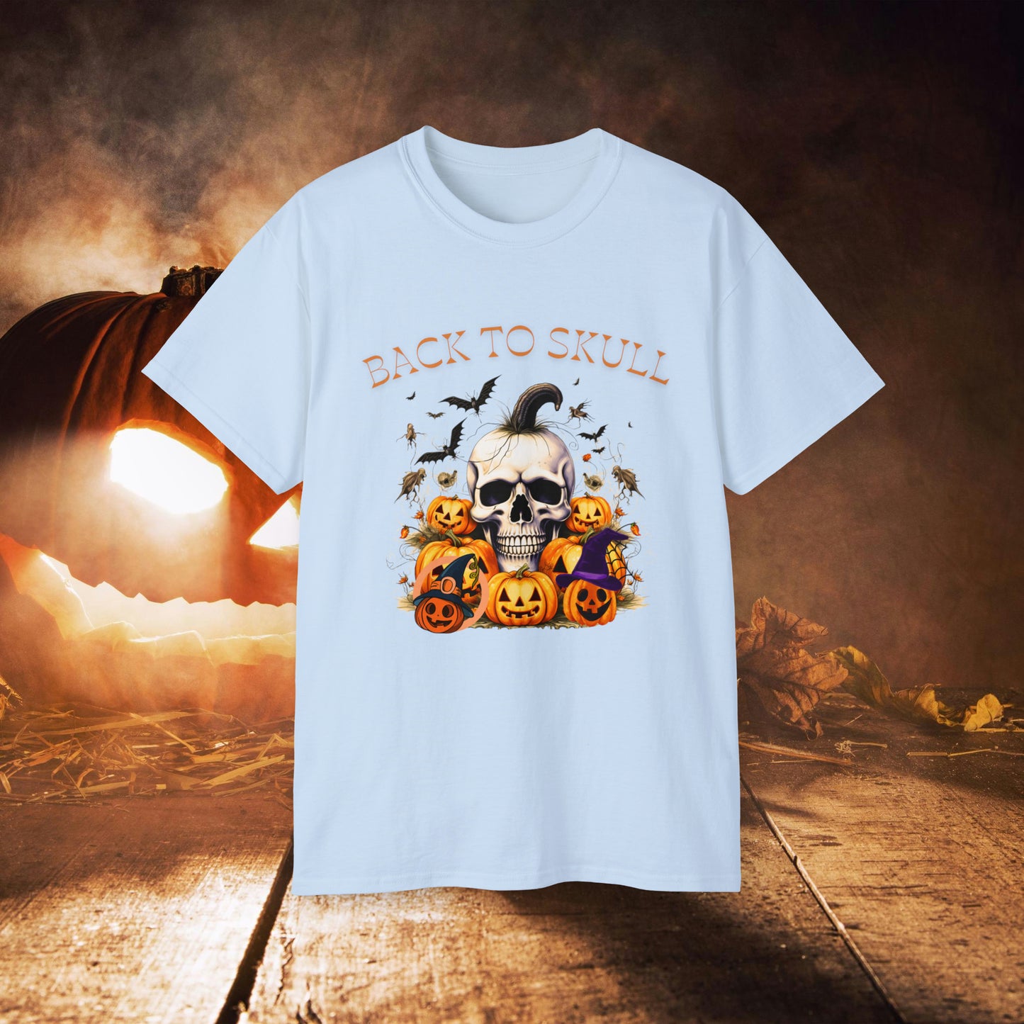 Back to Skull Halloween Tee | Unisex Ultra Cotton Classic Fit | Back To Skull T-Shirt Light Blue S 