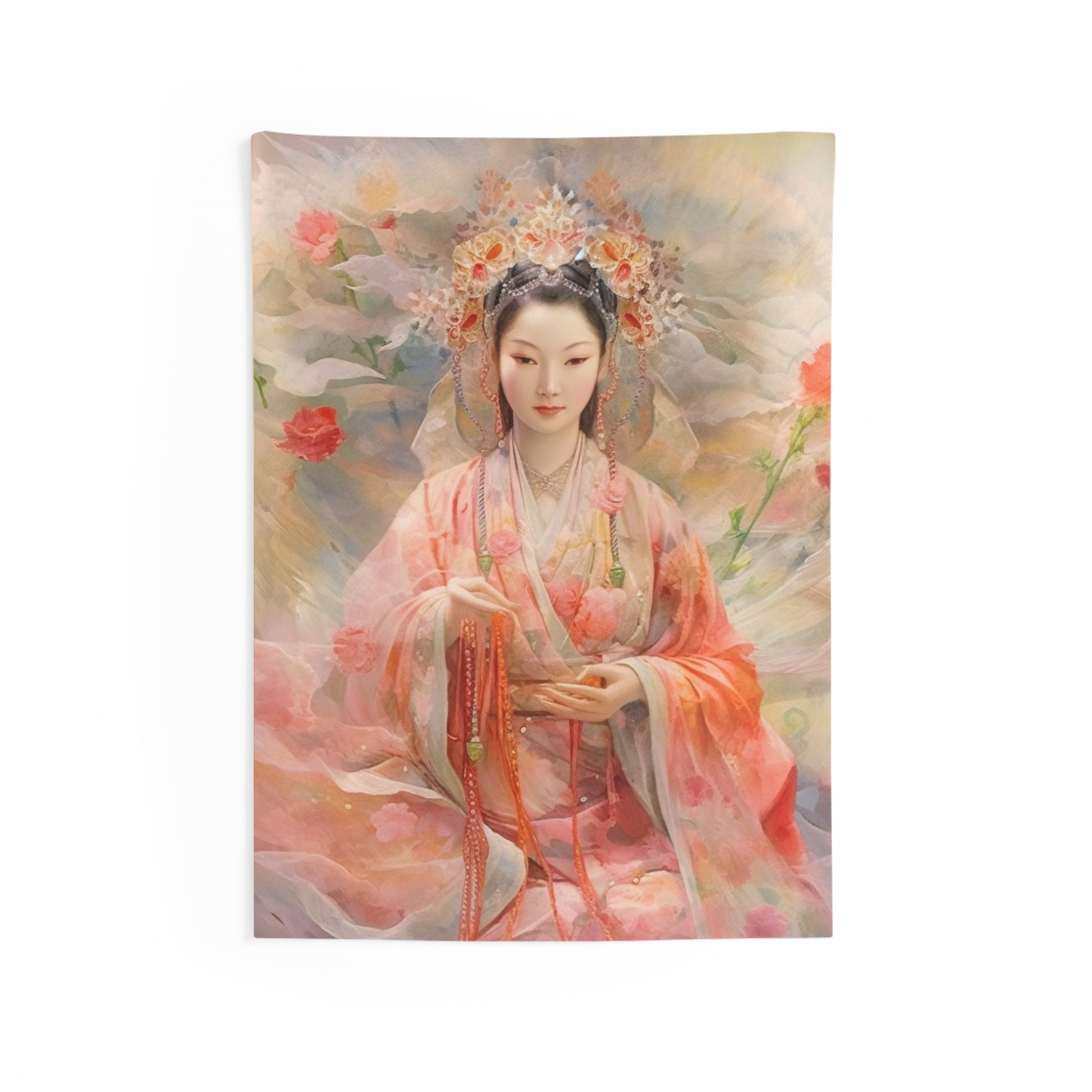 Quan Yin Wall Tapestry - Guan Yin, Kwan Yin, Goddess of Compassion - Spiritual Wall Decor for Buddhism Home Decor 26" × 36"  