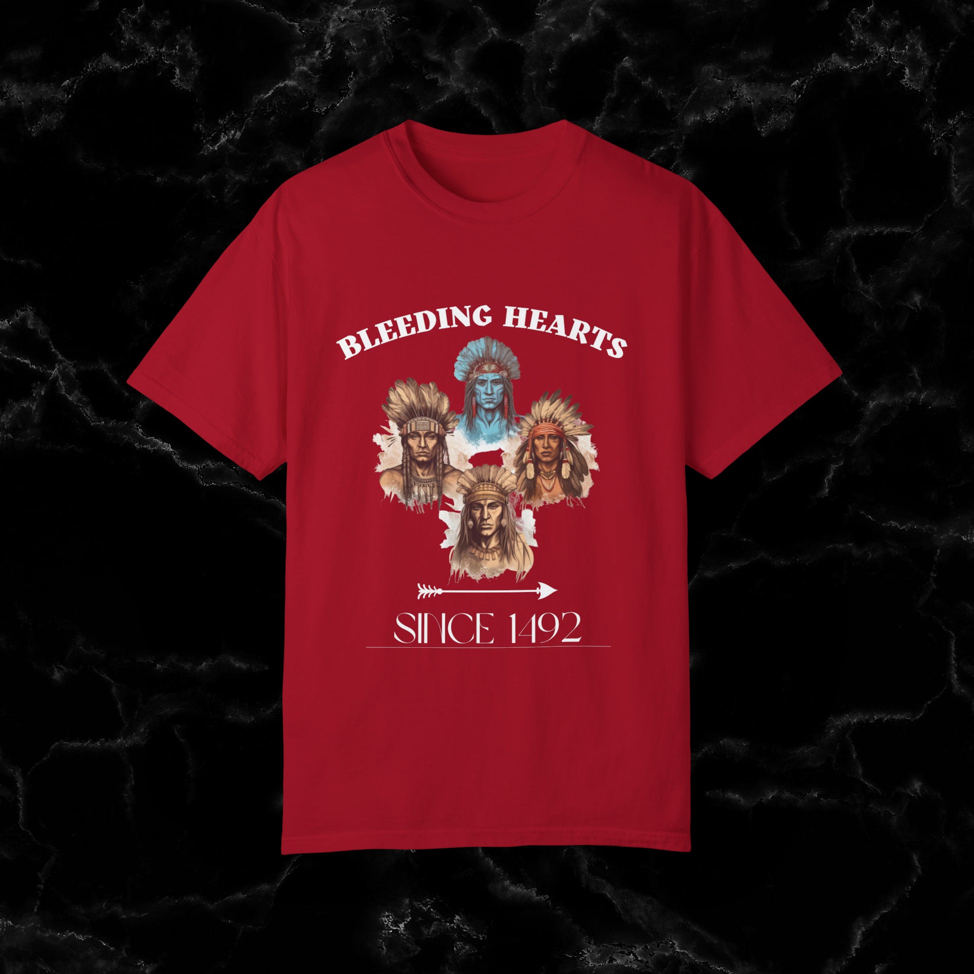 Native American Comfort Colors Shirt - Authentic Tribal Design, Nature-Inspired Apparel, 'Bleeding Hearts since 1492 T-Shirt Red S 
