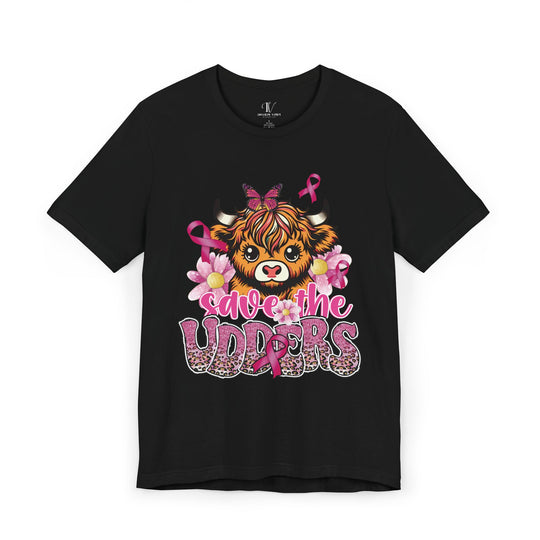 Breast Cancer Highland Cow Save the Udders T-Shirt