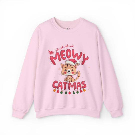 Funny Meowy Catmas Crewneck Sweatshirt Sweatshirt Printify S Light Pink