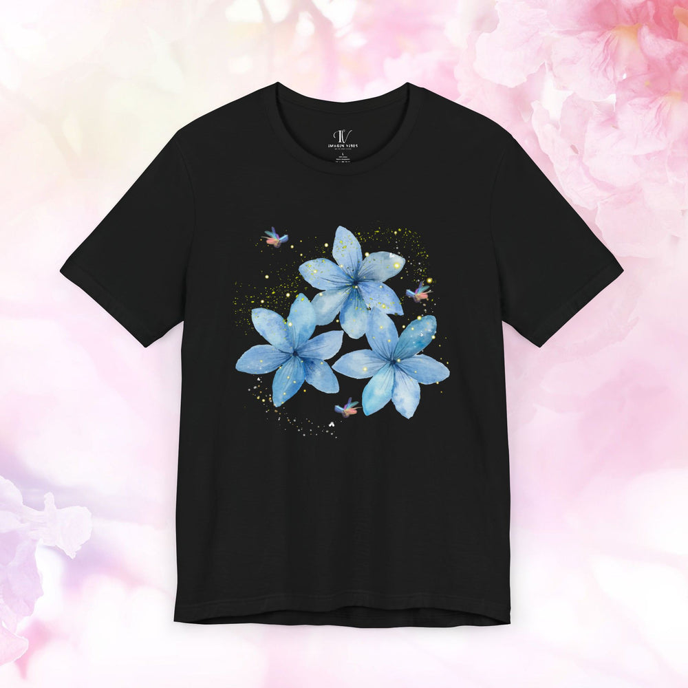 Floral Tee with Watercolor Flowers and Fireflies