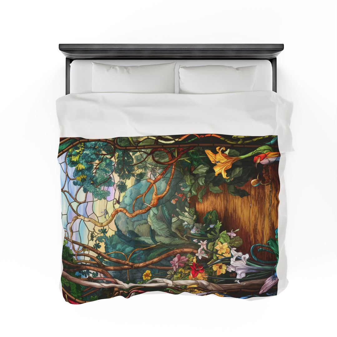 Plush Blanket - Vibrant Stained Glass Garden Scene All Over Prints Printify