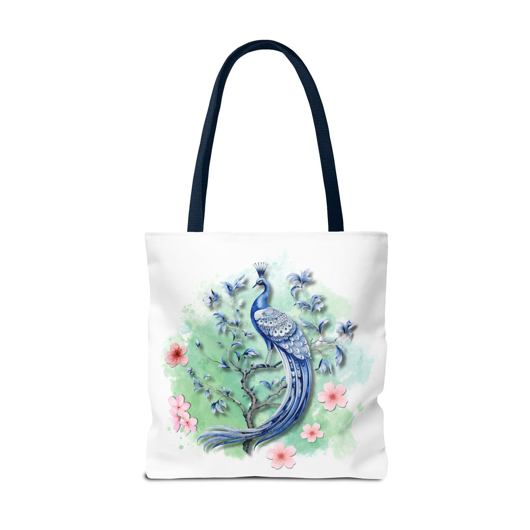 Peacock Tote Bag - Elegant and Delicate Floral Branch Bags Printify 18" × 18'' Navy