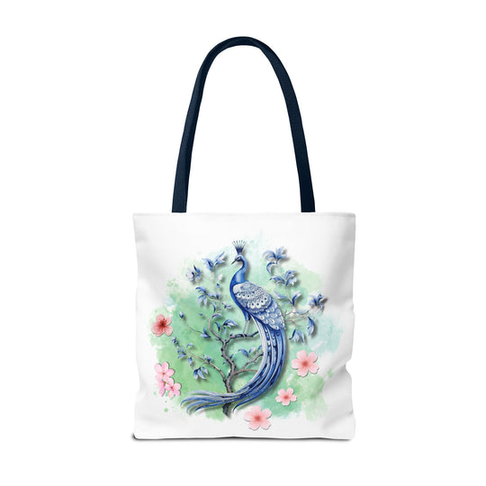 Peacock Tote Bag - Elegant and Delicate Floral Branch Bags Printify 18" × 18'' Navy