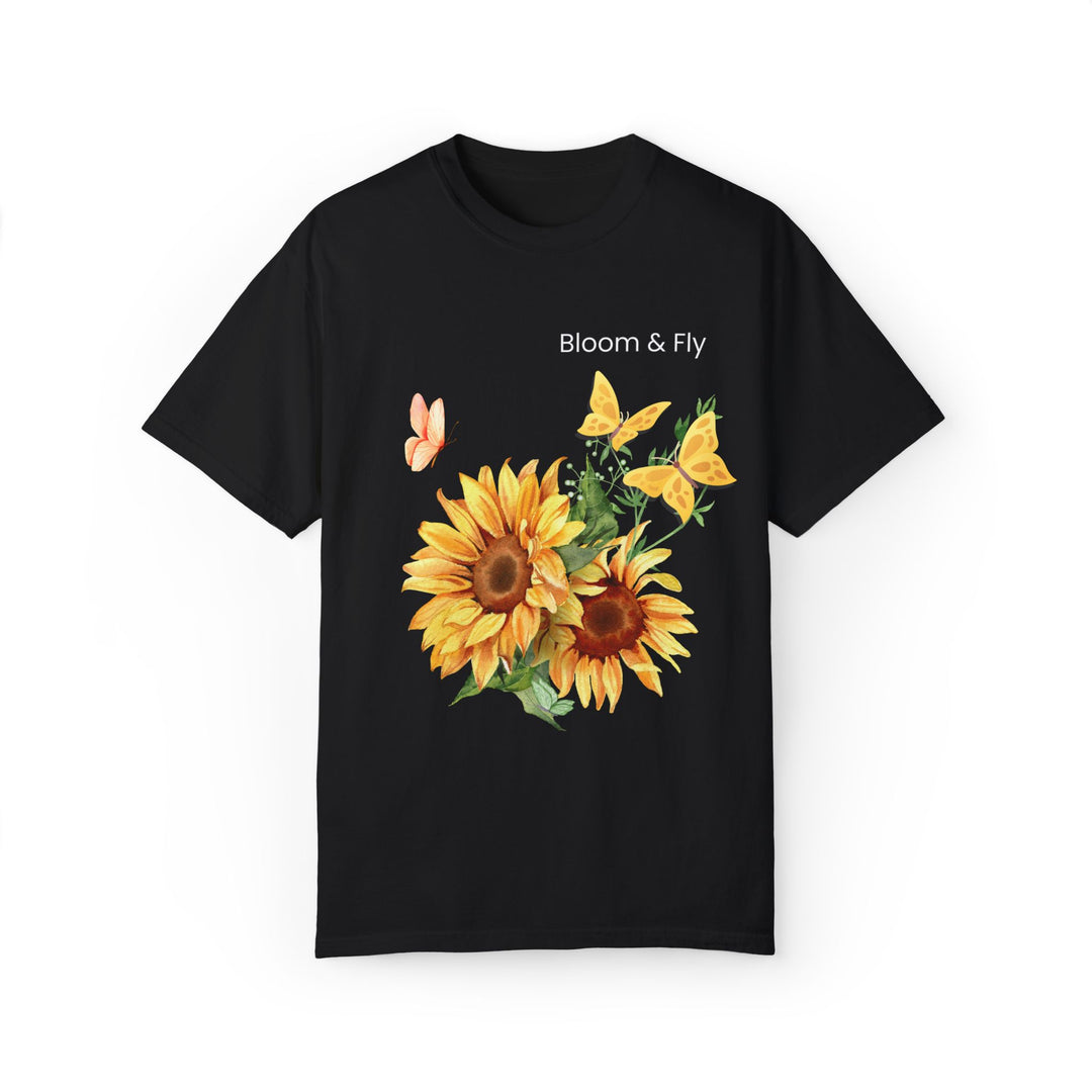 Sunflower T-shirt - Bloom & Fly Nature-Inspired Tee T-Shirt Printify Black S