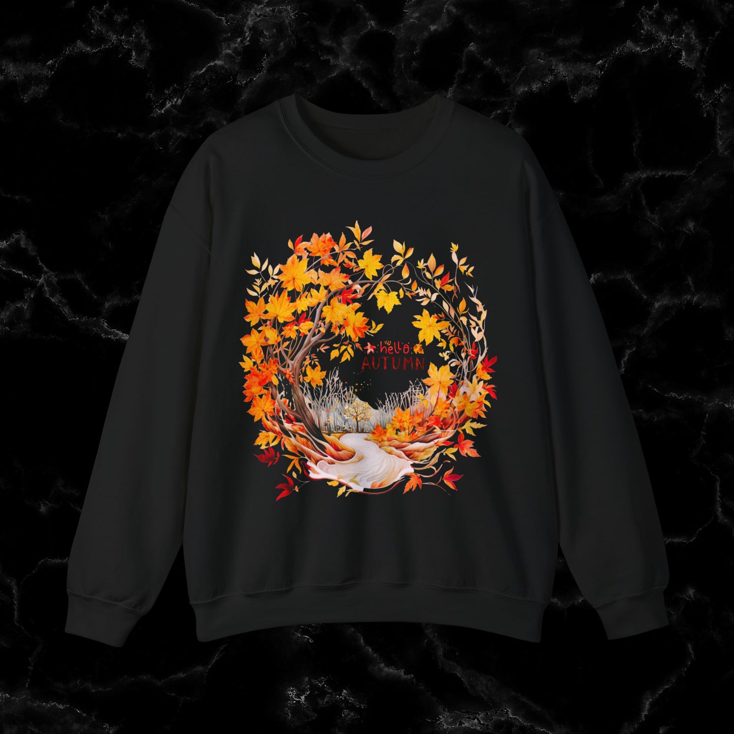 Hello Autumn Sweatshirt | Fall Design | Fall Seasonal Sweatshirt | Autumn Design For Fall Lover Sweatshirt S Black 