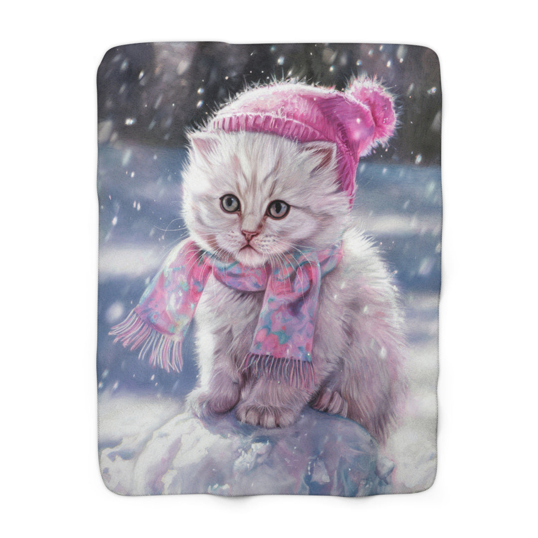 Sherpa Fleece Blanket - Cozy Kitten Winter Theme Home Decor Printify 50" × 60"