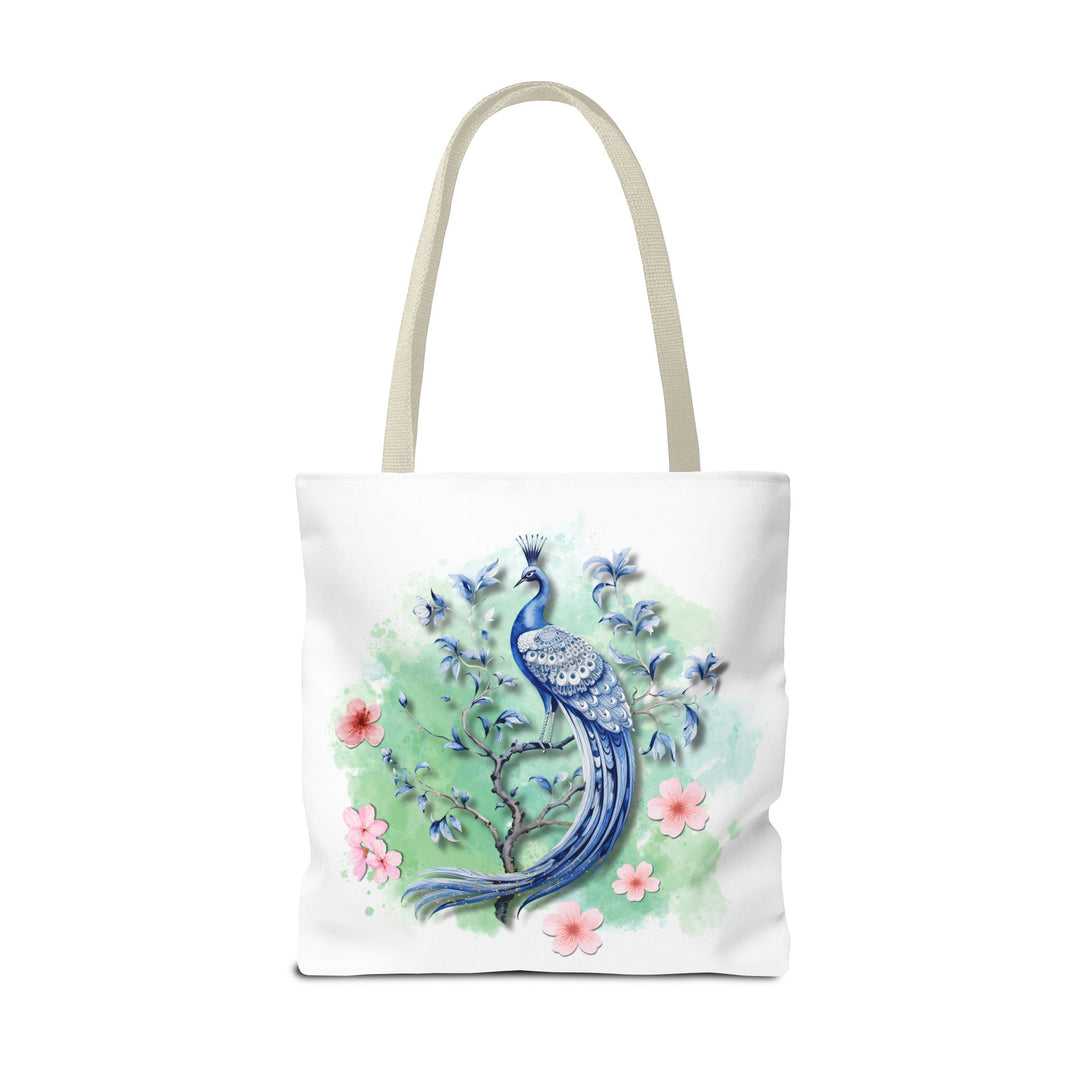 Peacock Tote Bag - Elegant and Delicate Floral Branch Bags Printify 18" × 18'' Beige