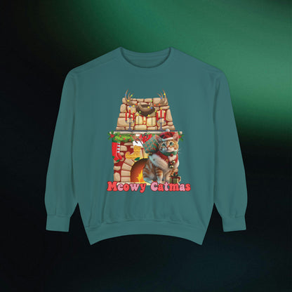 Funny Christmas Cat Sweatshirt | Meowy Christmas Cat Sweater | Christmas Gifts for Cat Lovers - Christmas Lights Shirt, Christmas Cats Shirt Sweatshirt Blue Spruce S 