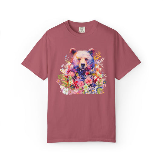 Nature-Inspired Bear Floral T-shirt T-Shirt Printify Crimson S