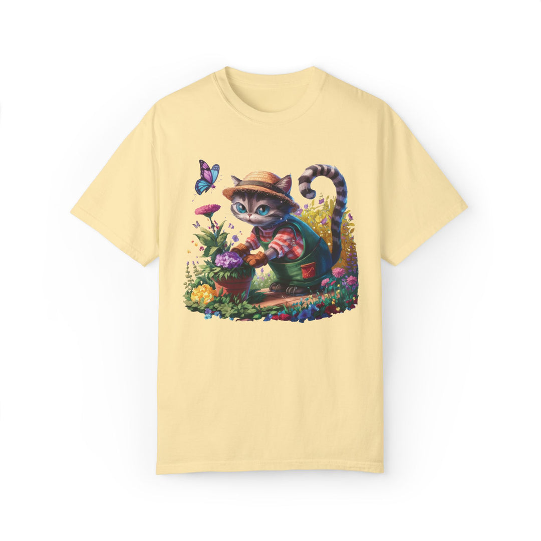 Cat Gardener T-Shirt - Cartoon Cat Lover Nature Inspired Tee T-Shirt Printify Banana S