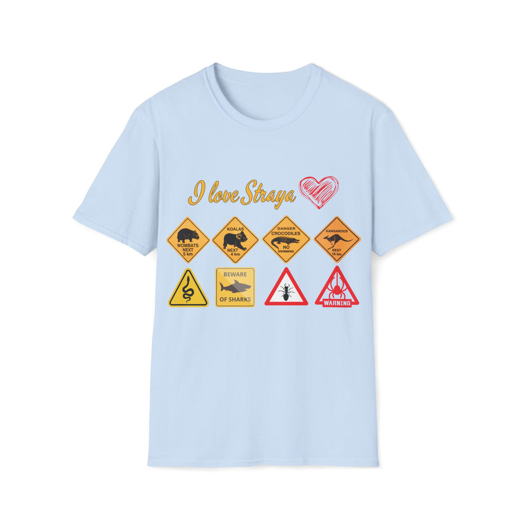 Funny Wildlife Caution Straya Unisex T-Shirt T-Shirt Printify Light Blue S