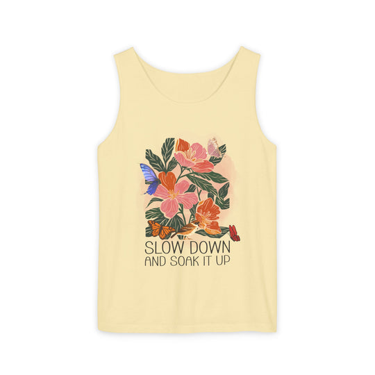 Floral Tank Top - Slow Down and Soak It Up Tank Top Printify Butter S