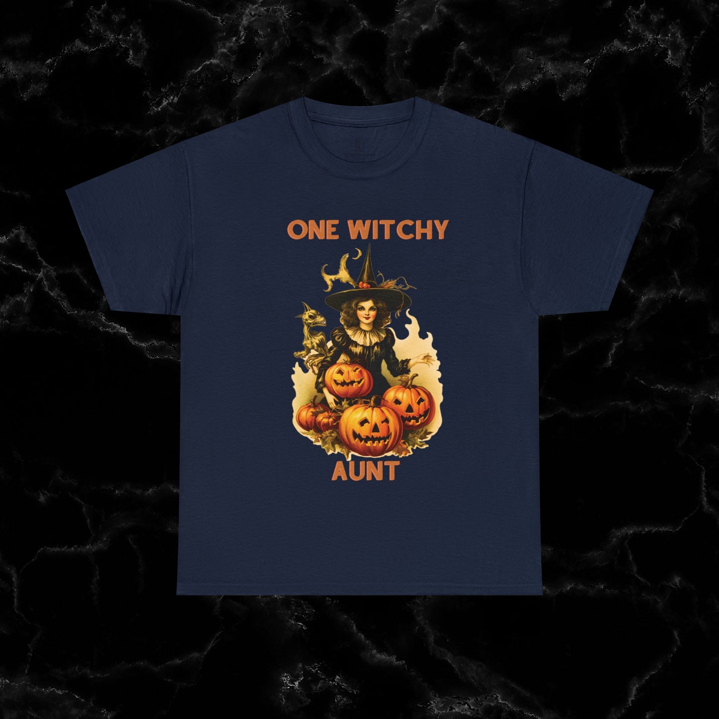 One Witchy Auntie Cotton T-Shirt - Cool Aunt, Aunt Halloween, Perfect Gift for Aunts T-Shirt Navy S 