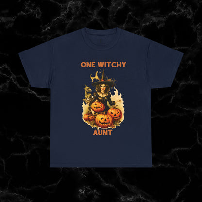 One Witchy Auntie Cotton T-Shirt - Cool Aunt, Aunt Halloween, Perfect Gift for Aunts T-Shirt Navy S 