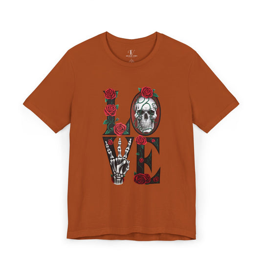 Love, Roses & Bones: Halloween T-Shirt T-Shirt Printify Autumn XS