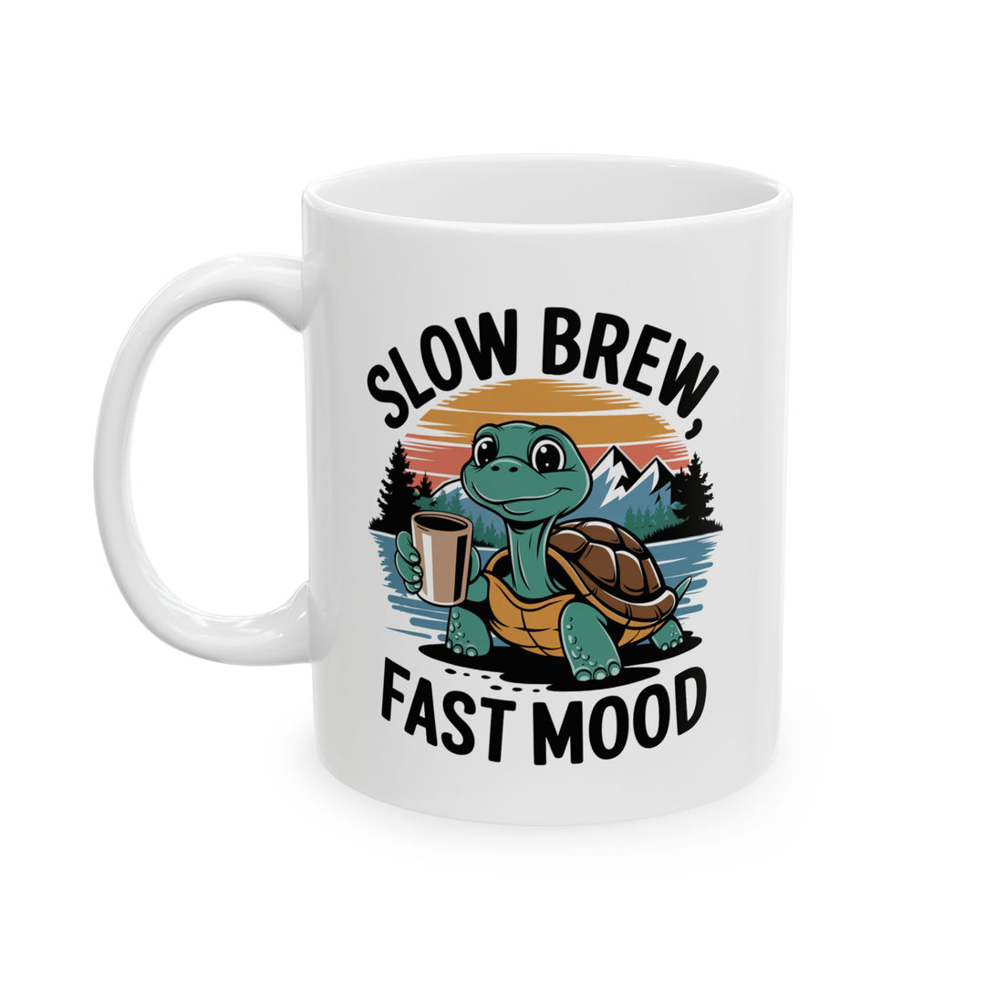 Ceramic Mug - Slow Brew, Fast Mood Retro Turtle Coffee Cup Mug Printify 11oz