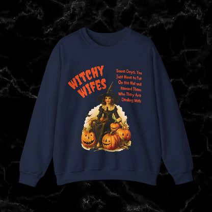 Embrace the Witchy Vibes with Witch Quote Halloween Sweatshirt - Perfect for Wifes Sweatshirt M Navy 
