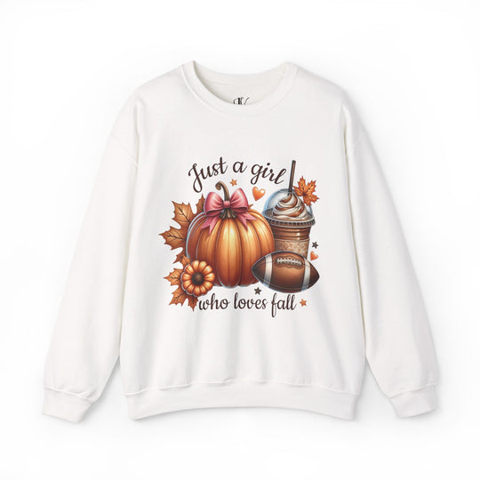 Just a Girl Who Loves Fall Sweatshirt Sweatshirt Printify S White