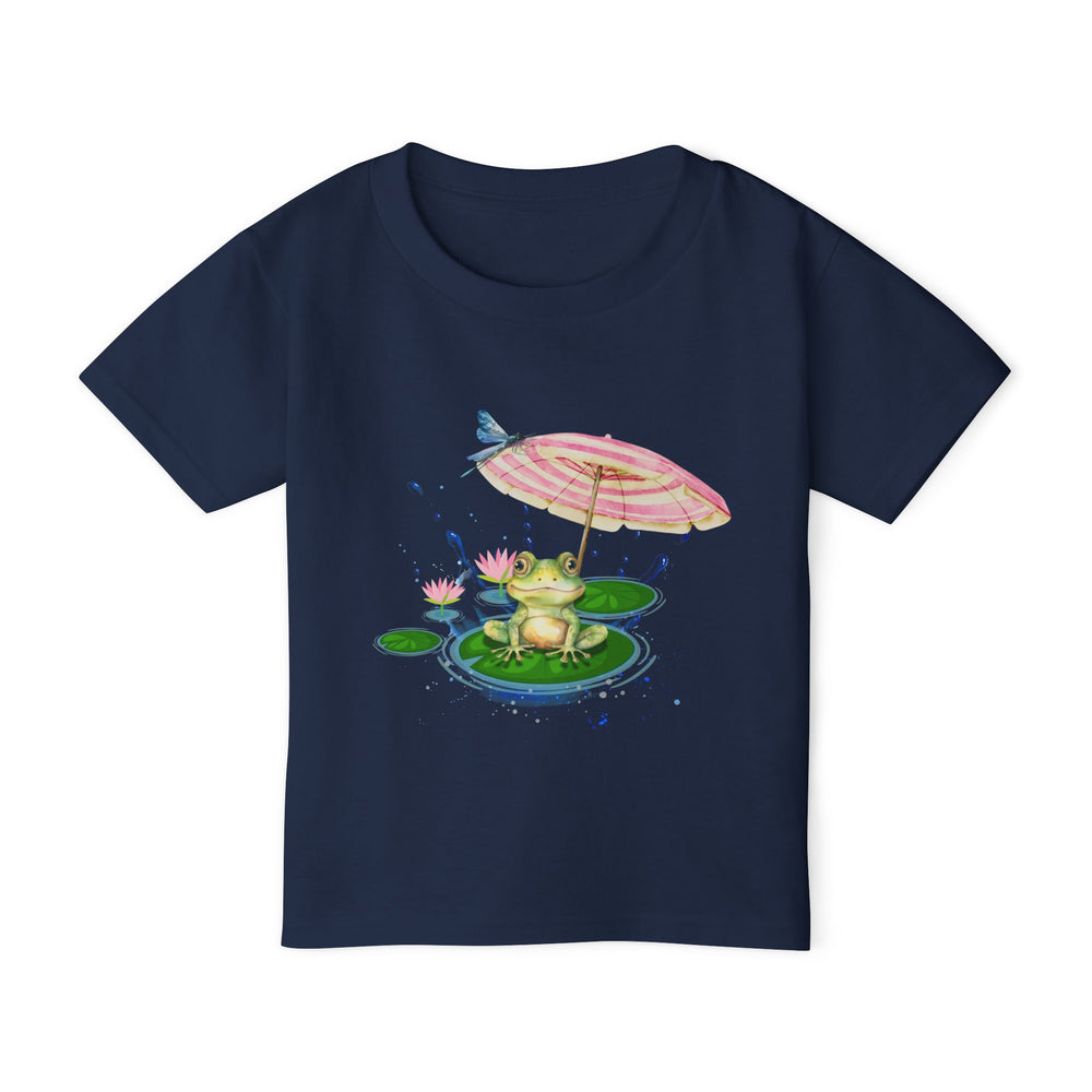 Toddler T-shirt with Cute Frog with Umbrella Kids clothes Printify Navy 2T