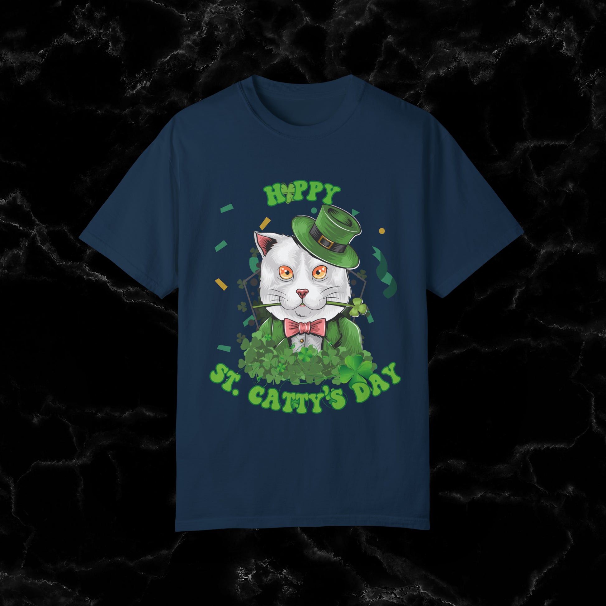 Happy St. Catty's Day Funny St. Patrick's Day Comfort Colors T-Shirt - St. Paddy's Day Shirt for Cat Lover St. Patty's Day Fun T-Shirt True Navy S 
