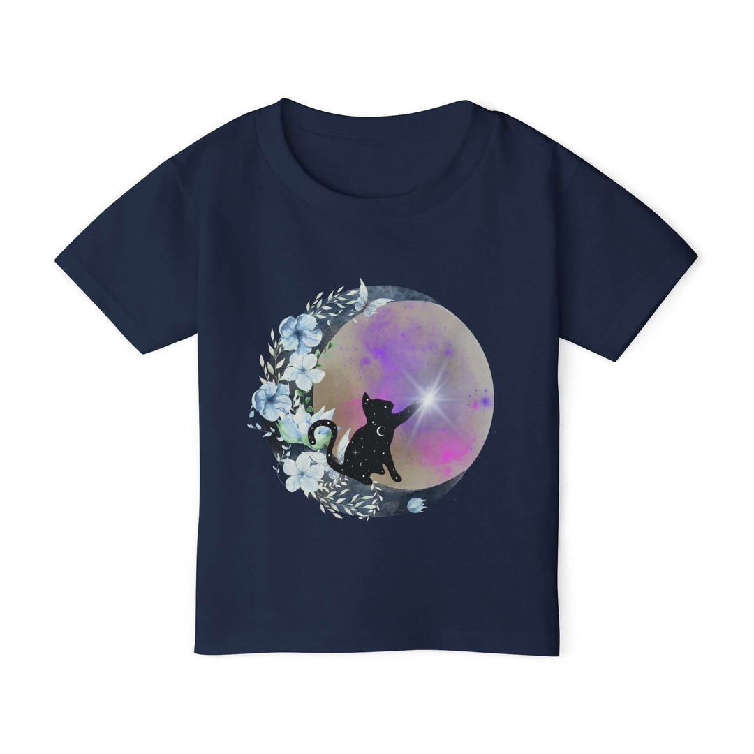 Cat Silhouette Toddler T-shirt with Moon and Stars Kids clothes Printify Navy 2T