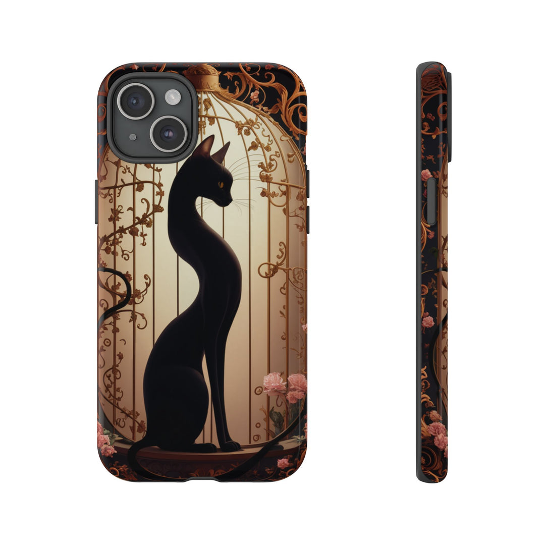 Gothic Tough Cases with Black Cat and Roses Phone Case Printify iPhone 15 Plus Glossy