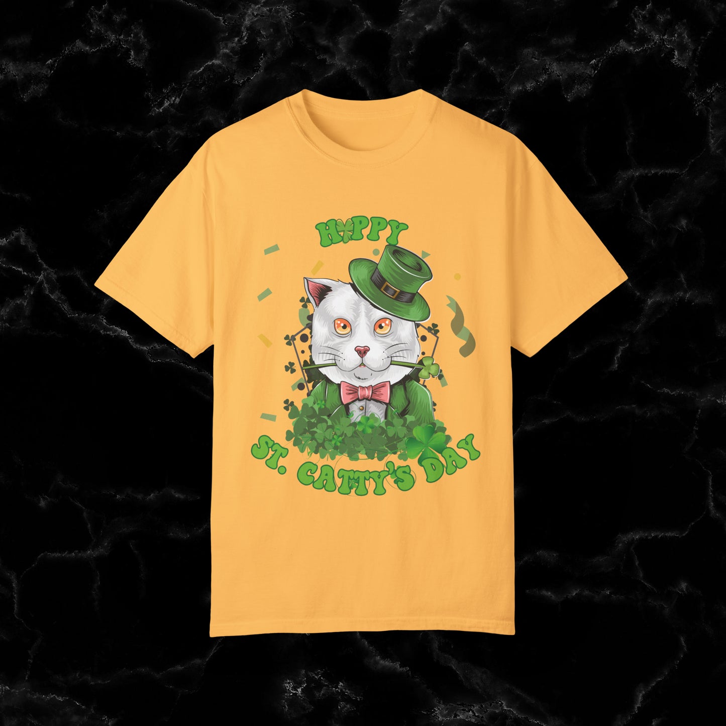 Happy St. Catty's Day Funny St. Patrick's Day Comfort Colors T-Shirt - St. Paddy's Day Shirt for Cat Lover St. Patty's Day Fun T-Shirt Citrus S 